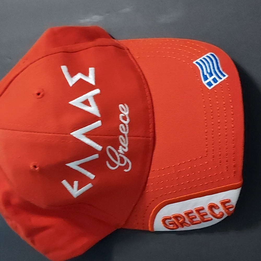 Greece Cap Flag,Greek Alphabet ,Size 56 cm has Adjustable strap. GUC,Orange.